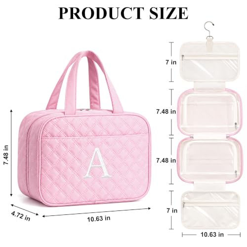 Initial Travel Toiletry Bag for Women Makeup Bag Organizer Beige I - view 3