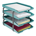 Traditional 4 Tier Letter Tray, Front Load Design, A4 Letter Size, Desktop Organizer (Plastic) (Solid Green Color)