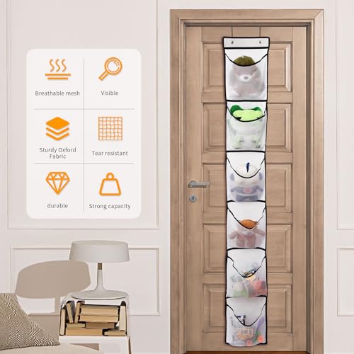 6 Large Breathable Mesh Pockets, Over The Door Shoe Organizer, Boots Hanging Storage Shoe Rack for Closet, Accessories - - White - view 7