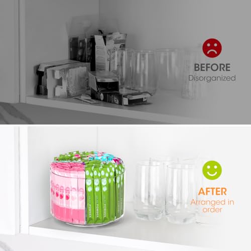 Drink Packet Organizer, Lazy Susan 360° Turntable Organizer for Drink Mix Hydration Packets, Water Flavor Acrylic Container Tea Bag Holder for Kitchen Storage Organization - view 3