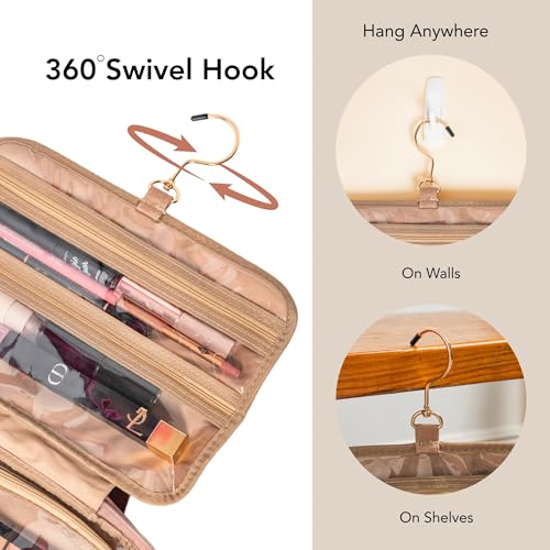 Pink Hanging Travel Toiletry Bag for Women, Large Makeup Bag and Cosmetic Organizer, Soft-touch Vegan Leather, TSA Approved Clear Pouch, Gifts for Women - view 6
