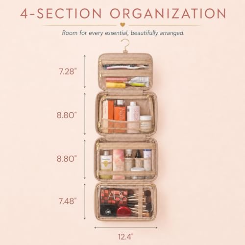 Pink Hanging Travel Toiletry Bag for Women, Large Makeup Bag and Cosmetic Organizer, Soft-touch Vegan Leather, TSA Approved Clear Pouch, Gifts for Women - view 5