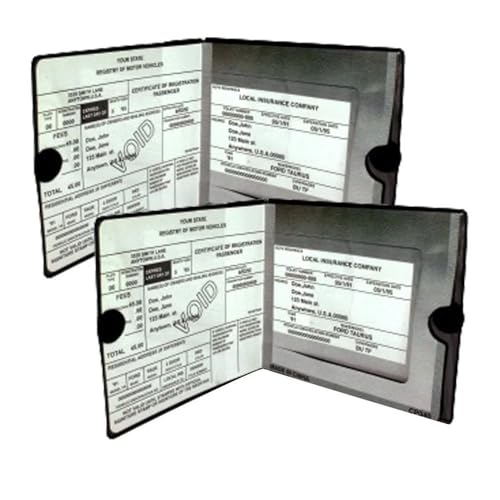 ESSENTIAL Car Auto Insurance Registration BLACK Document Wallet Holders 2 Pack - [BUNDLE, 2pcs] - Automobile, Motorcycle, Truck, Trailer Vinyl ID Holder & Visor Storage - Strong Closure On Each