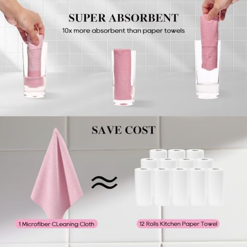 Microfiber Cleaning Cloth Roll 45 Pack, 12"×12", Reusable, Tear Away, Pink - view 4
