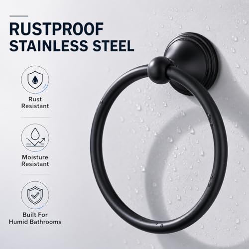 Towel Ring for Bathroom, Matte Black Hand Towel Holder 1 Pack, Bathroom Accessories and Towel Racks for Bathroom Wall Mount - view 3