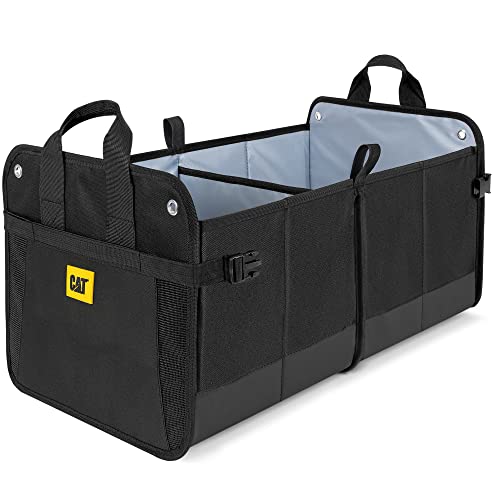 FlexTrunk Car Trunk Organizer Storage - Collapsible Dual-Compartment Automotive Adjustable Pockets Expandable Sturdy Multipurpose Folding Cargo Store for Auto Backseat, Black (CATO-201)