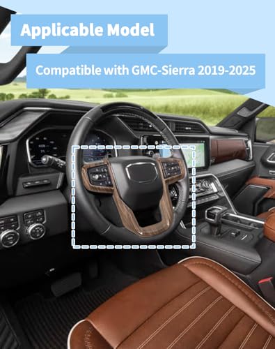 Wood Grain Steering Wheel Panel Trim Cover fit for GMC-Sierra 1500 2019-2025 & GMC-Sierra 2500HD/3500HD 2020-2024, for GMC-Yukon 2021-2024 - view 3