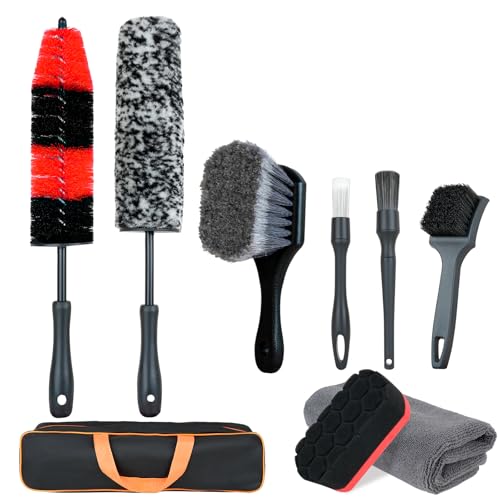 9PCS Car Wheel Detailing Brush Kit Scratch-Free Rim & Tire Cleaner Brushes