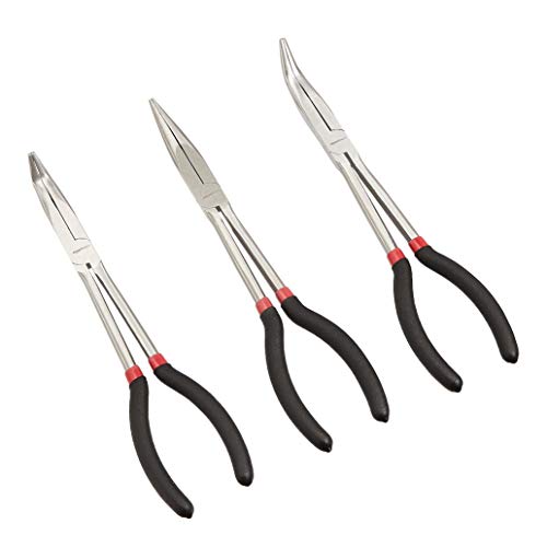 Extra Long Reach Needle Nose Pliers Tool Set for Narrow Spaces, Versatile, 3-Piece, Black