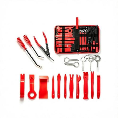 19Pcs Trim Removal Tool Set, Car Panel Door Audio Trim Removal Tool Kit for Automotive Auto Clip Pliers Fastener Remover Nylon Tool Set Vehicle Dash Radio Audio Installer with Storage Bag AUTR19NRD