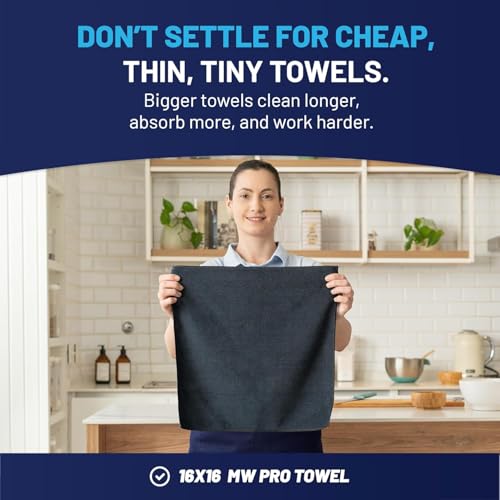 MW PRO Microfiber Cleaning Cloths Black (12 Pack, 12x12) - Commercial Janitorial Towels & Lint Free Rags - Heavy Duty for Auto Detailing, Glass Windows, Housekeeping & Screens - Washable 300+ Times - view 3