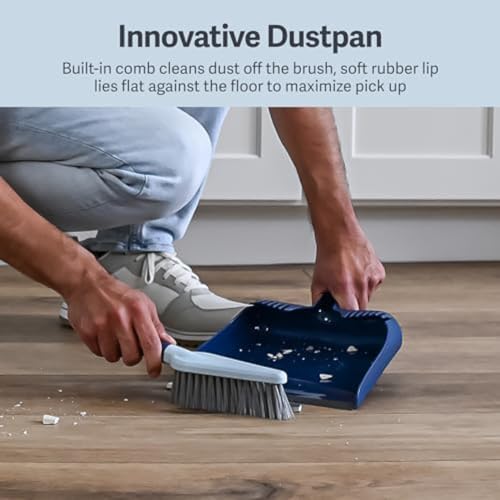 Wayclean Handheld Angled, Medium, Grey Dustpan and Brush Set, Green and Taupe - view 3