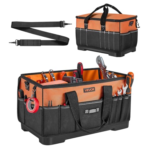 Tool Bag, 19.1 Inch, 33-Pocket Portable Large Tool Box Organizer Storage, Toolbox with Water-Resistant Base, Zipper, Adjustable Shoulder Strap Toolbag, for Men Women Dad Husband Fathers Day