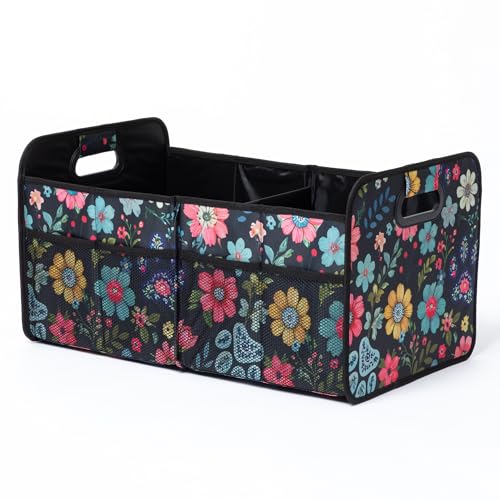 Paws Car Trunk Organizer Foldable Storage Bin with Handles Non Slip Base Pet Gear Travel Tote for SUV Truck (Floral Pawscape) - view 2
