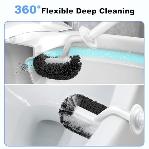 Toilet Bowl Brush Holder Set: Curved Design with Holder for Deep Cleaning Under Rim - Compact Hidden Scrubber for Small Space - Modern RV Bathroom Accessories - White 1 Pack - view 3