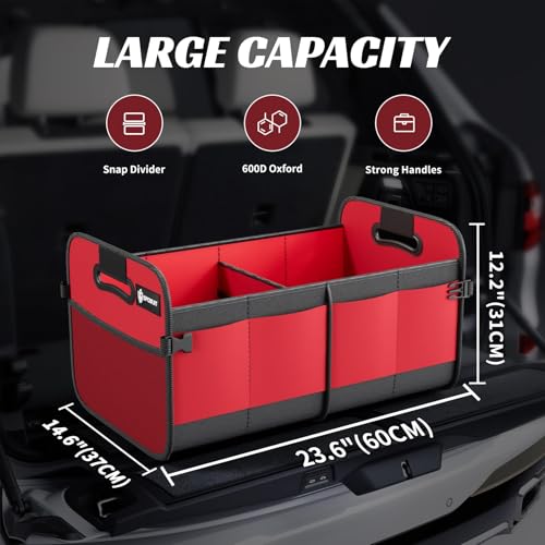 Trunk Organizer for Car - 70L Collapsible Sturdy Car Storage, Red - view 2