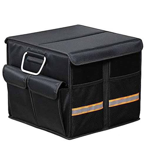 Car Trunk Organizer - Collapsible Trunk Organizer with Foldable Cover Aluminium Alloy Handle Reflective Strip for Auto, SUV, Truck, Minivan (S Black)