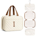 Initial Travel Toiletry Bag for Women Makeup Bag Organizer Beige I