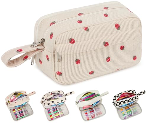 Big Capacity Pencil Case Pencil Pouch Pen Case School Supplies Cute Pencil Box Pencil Bag for Teen Girls Boys Women Man (Strawberry Beige)