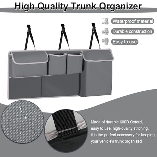Trunk Hanging Organizer, Backseat Storage Bag, Collapsible Car Interior Accessories with 4 Pockets & 2 Mesh Pouches for Tools, Provide More Storage Trunk Space for SUV, Jeep, MPVs (Grey) - view 4