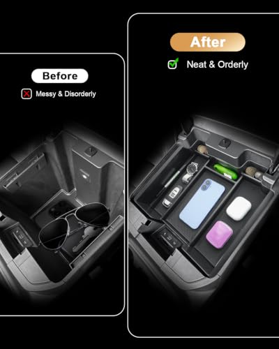 Center Console Organizer Set For 2019-2022 Chevy Silverado 1500/GMC Sierra 1500 & 2020-2023 Silverado/Sierra 2500HD/3500HD Accessories - 2 Pcs Storage Tray Only Fit Full Console w/Bucket Seats(Black) - view 6