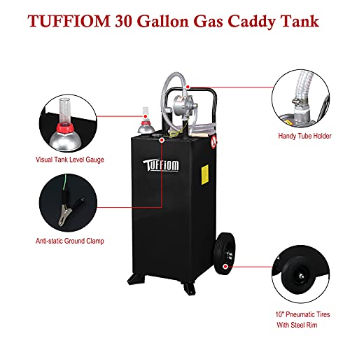 30 Gallon Fuel Gas Caddy w/Wheels & Manual Siphon Pump,Portable Diesel Fuel Transfer Storage Tank w/8.9ft Hose,Gasoline Can Container for ATV Car Mowers Tractor Boat - view 3