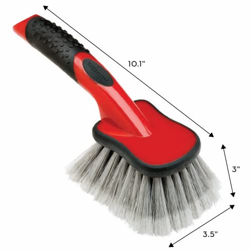 Car Wash Brush, Wheel and Fender Brush, Short Handle Tire Cleaner for Car Detailing, 10 Inch, Red/Black - view 6