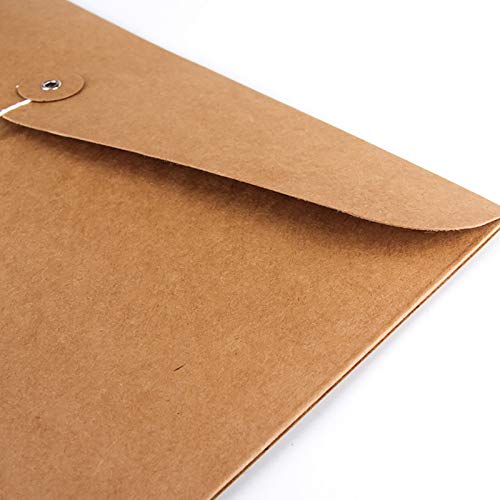 Kraft String Envelope File Folder Project Pockets File Jacket Document Organizer Flat-No Expansion A4 Letter Size (Kraft Brown, Pack of 5) - view 5