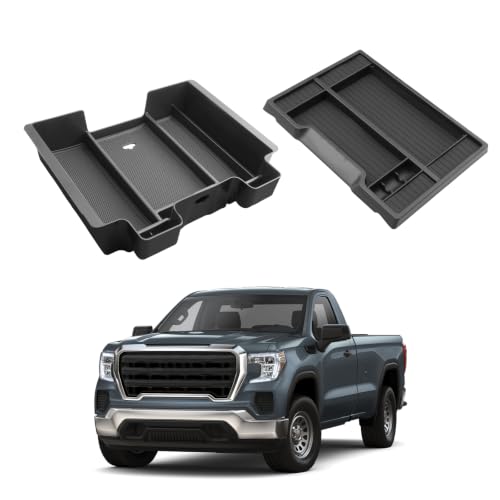 Center Console Organizer Set For 2019-2022 Chevy Silverado 1500/GMC Sierra 1500 & 2020-2023 Silverado/Sierra 2500HD/3500HD Accessories - 2 Pcs Storage Tray Only Fit Full Console w/Bucket Seats(Black)