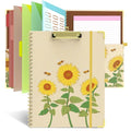 Clipboard Folder with Notepad Refillable Lined for Letter Size (11" x 8.5"), 5 Dividers with Storage 10 Pockets, Cute Spiral Foldable Clipboard with Metal Clip School Office Supplies (Sunflowers)