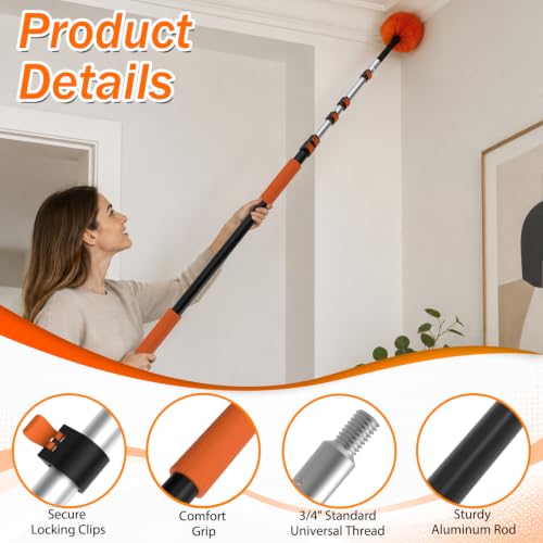 30FT Reach High Ceiling Duster Kit, Window Cleaning kit with 5-24FT Extension Pole, Fan Duster for Ceiling Fan Blades, Microfiber Feather Duster, Rotatable Window Squeegee and Cobweb Duster - view 3