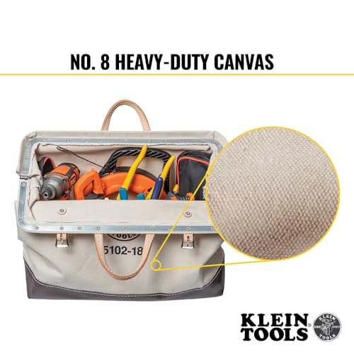 5102-18 Heavy Duty Natural Canvas Tool Bag, Tool Tote, Multi-Purpose Bag with Wide Hinged Opening and Leather Handles, 18-Inch - view 4