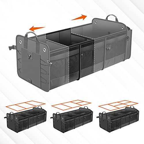 Car Trunk Organizer with Lid & Removable Leakproof Cooler Bag，Foldable Cover,Large Trunk Organizers,Multi-Compartment Collapsible Cargo Storage Organizer for SUV,Van,Truck,Sedan(3 Compartments,Black) - view 2