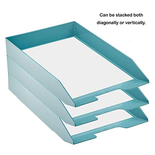 Stackable Letter Tray Front Load, Letter Size, Stacking Document Desk Office Paper Organizer, Plastic, Solid Green Color, 1 Unit - view 6