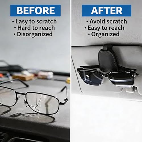 Magnetic Leather Car Sunglasses Holder & Ticket Card Clip - Car Visor Organizer, Windshield Mount Accessory 2 Packs (Grey) - view 3