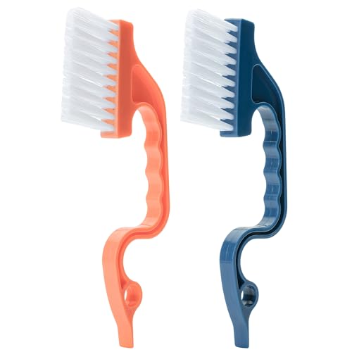 Slick- Window Track Cleaning Brush, 2 Pack, Navy Blue/Orange Ergonomic Handle, Built-in Scraper, Multipurpose, Window Track Cleaning Tools