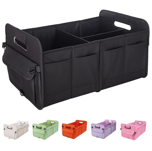 Trunk Organizer For Suv & Sedan,Car Organizers and Storage, Waterproof Collapsible & Adjustable Straps,70L Sturdy Car Organization for Car Accessories, Tools,Sundries,2-3 Compartment（Black