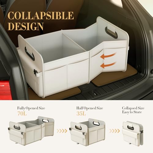 Trunk Organizer For Suv & Sedan,Car Organizers and Storage, Waterproof Collapsible & Adjustable Straps,Sturdy Car Organization for Car Accessories, Tools,Food，Sundries,2-3 Compartment（Beige） - view 4