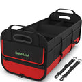 Large Trunk Organizer for Car, Foldable Multi Compartment Car Trunk Organizer with 2 Retractable Straps, Suitable for All Kinds of Cars, SUV, Minivan - 4 Compartments Red