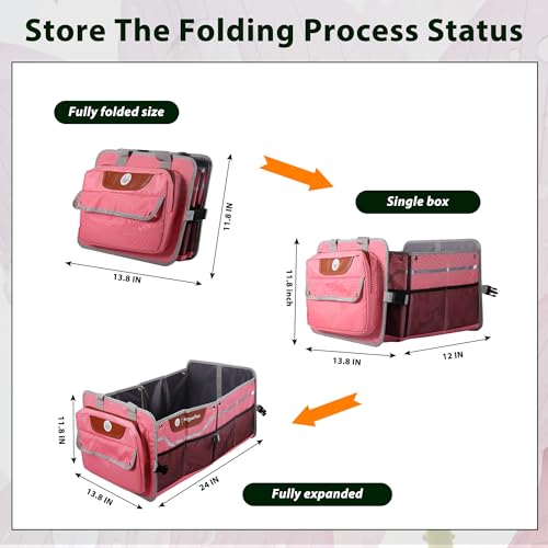 Car Trunk Organizer for SUV, 70L Heavy Duty Waterproof Trunk Organizer, Foldable Vehicle Organizer with Anti-Slip Base, 24”x13.8”x11.8”, Pink-M003 - view 6