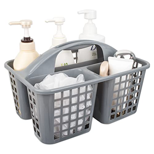 Portable Shower Caddy Basket Plastic Storage Basket with Compartments Grey