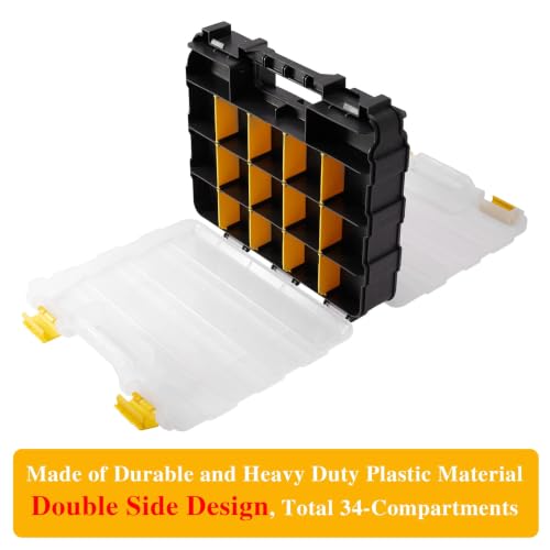 Hardware Organizer Box 34 Compartments Small Parts Organizer with Removable Dividers Durable Plastic Double Side Tools Box Screw Organizer For Nuts, Bolts, Screws, Nails, Small Hardware (Yellow) - view 2