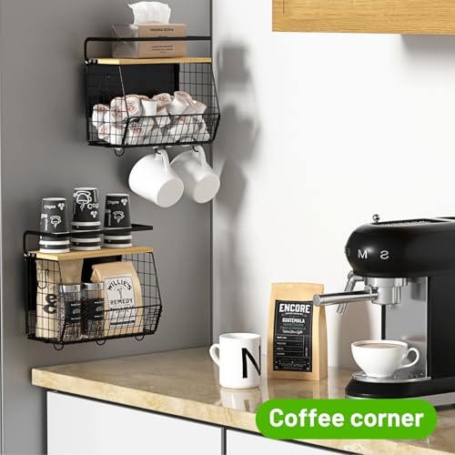 Magnetic Shelf for Fridge with Wood Lid, Fruit Potato and Onion Storage Bins, Pantry Organizers & Storage, Large Container Magnetic Spice Rack for Refrigerator, Kitchen Counter (Black, 2) - view 4