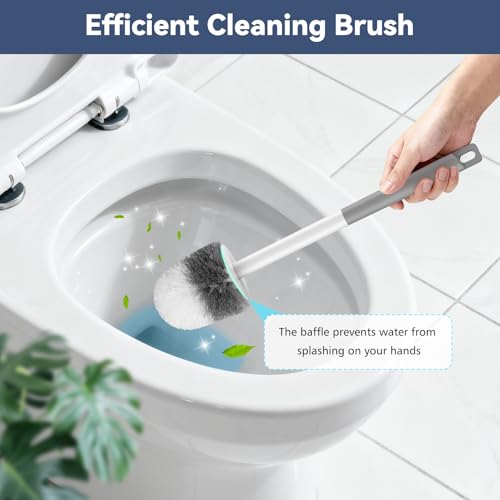 Toilet Brush, 2 Pack Compact Toilet Bowl Brush and Holder Set with Nylon Bristles Toilet Cleaner Brush Hidden Toilet Scrubber Brush for Bathroom Cleaning, Grey & White - view 6