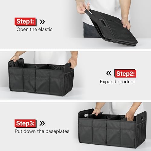 Car Trunk Organizer, 2 Compartments Collapsible Trunk Storage, Anti-slip Design, Made of Waterproof 600D Oxford Polyester, Suitable for SUV, Minivan, Truck, Standard Size, Black - view 2