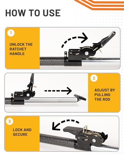 Ratcheting Cargo Bar 44"-74", Non-Slip Truck Bed Divider, Easy Setup, Strong 1.25" Tube, Adjustable Stabilizer for Pickup Trucks - view 6