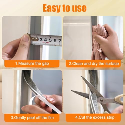 39.4FT Weather Stripping for Doors and Windows, Self-Adhesive Soundproofing Door Seal, Door Insulation for Sliding, Exterior, Frames and Front, 0.35'' Wide x 0.35'' Thick, White - view 6