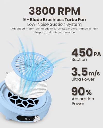 Nail Dust Collector, Cordless, Low Noise with LED Display, Blue - view 4