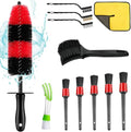 12Pcs Car Wheel & Tire Brush Kit,Including 17inch Long Wheel Brush,Short Handle Tire Brush,5pcs Boar Hair Detailing Brushes Kit & 3pcs Wire Brushes for Cleaning Car Wheels & Interior Exterior