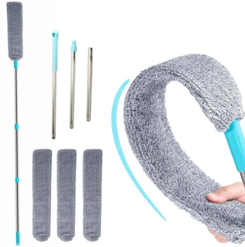 Retractable Gap Dust Cleaner Cleaning Tools with 3 Microfiber Dusting Cloths Long Handle 62.2inches Washable and Retractable Duster Brush for Cleaning Under Appliances Furniture Couch Fridge